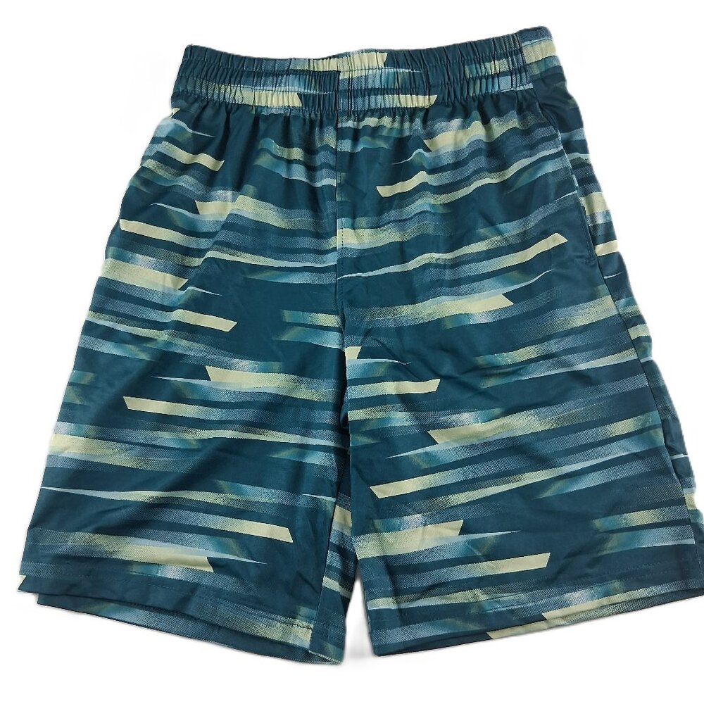 Lands' End Active Shorts Boys Size Medium Dark Peacock Laser Beams Pockets